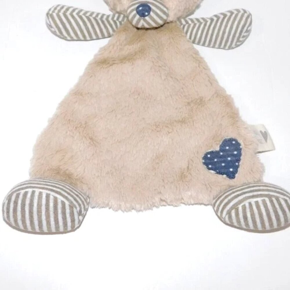 Demdaco Striped Bear Security Blanket Love You Baby Blankie Tan Blue Heart lovey - Picture 3 of 6